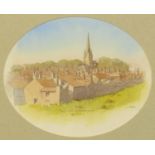 Len Roope, watercolour, "Old Cockermouth", oval.  9.5 ins x 12 ins, framed, signed.