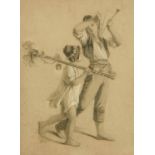 Italian School pencil and charcoal drawing, two figures, circa 1860.  28 ins x 20 ins, framed.