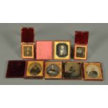 Seven 19th century photographs, six in leather cases, each of small portrait size.