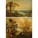 Style of Sam Bough, pair of oil paintings on board, "Duck Shooting" and companion.