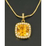 WITHDRAWN - An 18 ct gold pendant, on chain, set with a large citrine weighing 7.