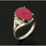 A platinum ruby ring, ruby weight 3.76 carats, size M/N (see illustration).