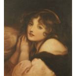 Oil painting on canvas, portrait of a young girl, after George Romney.  16 ins x 14.5 ins, framed.
