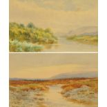 J. Sinclair, pair of watercolours, river and moorland scenes.  5 ins x 8 ins, framed.