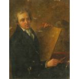 English School (late 18th/early 19th century), oil on canvas, portrait of an artist.  22 cm x 29 cm,