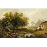 A. Metzer, oil painting on canvas, figures in rural landscape.