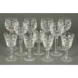 A set of six Waterford Crystal hock glasses, with faceted columns and cut circular bases, height 7.5