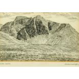 Alfred Wainwright (1907-1991), original pen and ink drawing, "Scurr Dearg".  5 ins x 7.