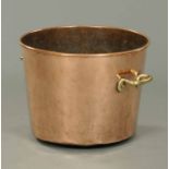 A large copper log bin, with carrying handle to either side, 19th century.  Diameter 19 ins.