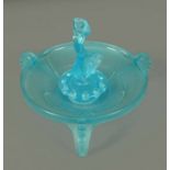 An Art Deco blue glass table centrepiece.  Diameter 12 ins.  CONDITION REPORT: The base has an