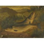 Roland Knight, oil painting on canvas, salmon.  18 ins x 24 ins, signed, unframed.