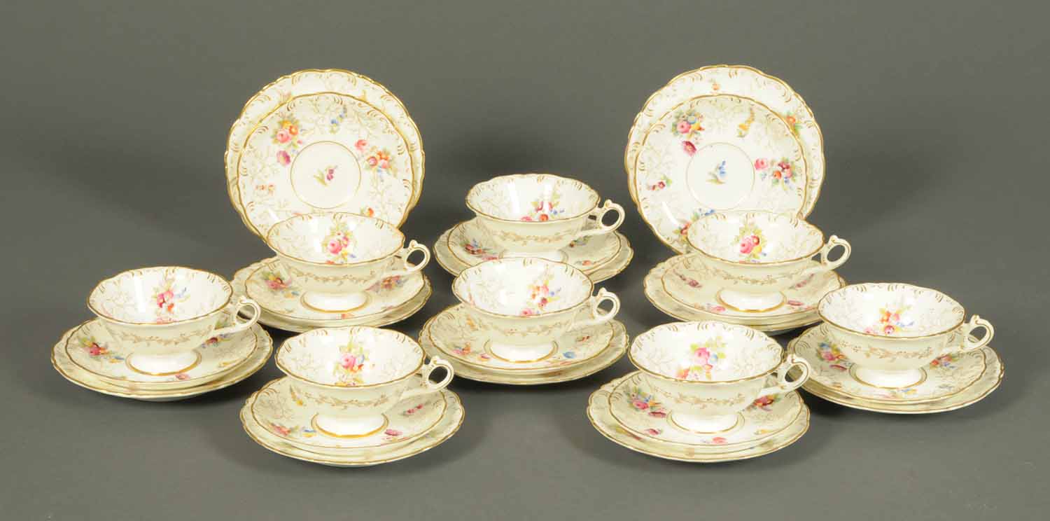 A Coalport tea set, comprising eight cups, ten saucers, ten plates, each decorated with floral - Image 3 of 3