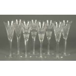 Four pairs of Waterford Crystal champagne flutes, each pair of different design,