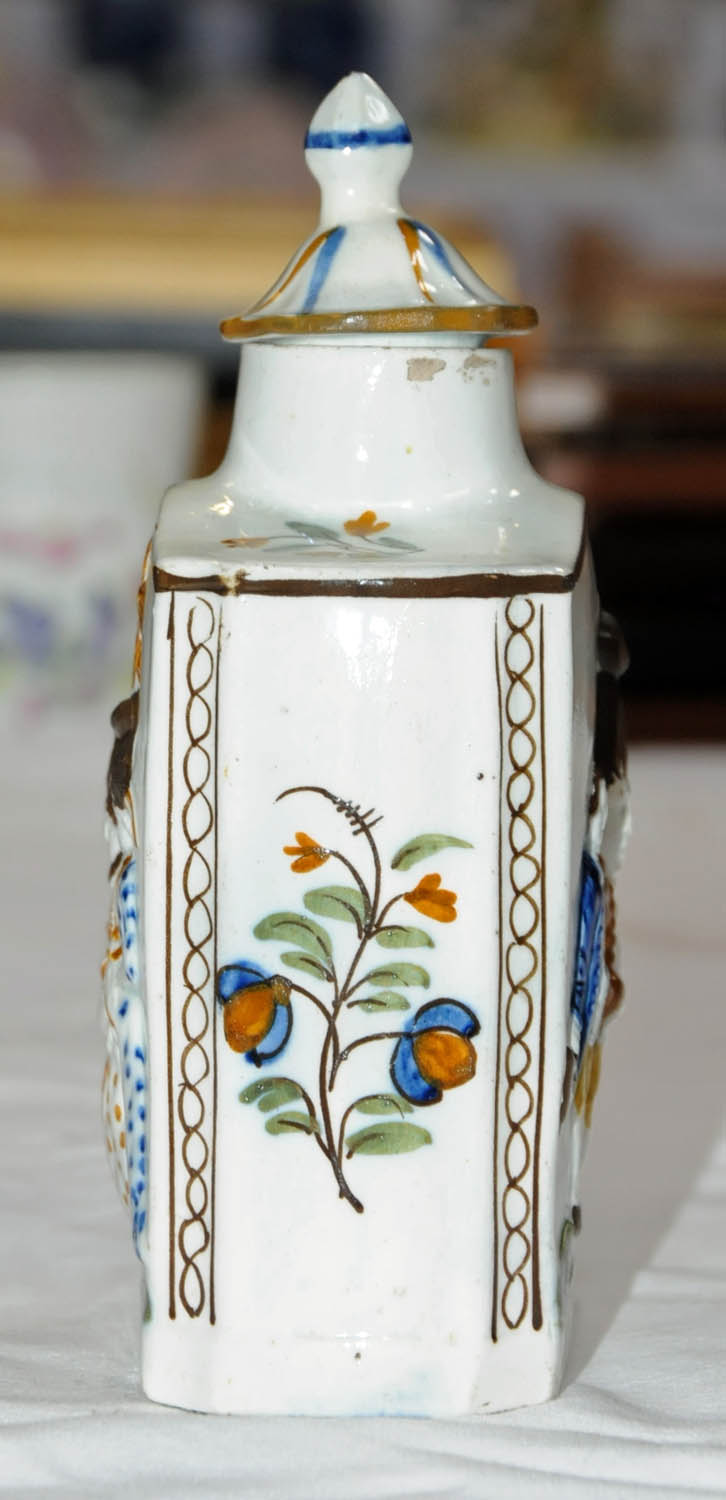 George III Prattware tea caddy, decorated in relief with "Macaroni" figures, circa 1790 and - Image 5 of 10