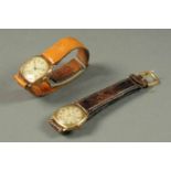 Two gentleman's 9 ct gold wristwatches, each with cushioned case, circa 1920.