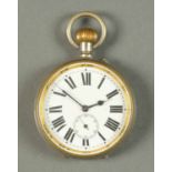A Goliath silver plated pocket watch, Roman numerals and subsidiary seconds dial, knob wind.