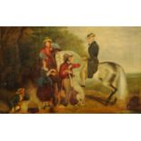 English School (19th century), oil on canvas, Squire on Horse Talking to Gypsies.  10.5 ins x 16.