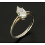 A 14 ct white gold diamond ring, marquise cut, size K (see illustration).