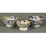 A collection of three Amherst Japan Ironstone rum butter bowls, two diameter 9.25 ins and one 8 ins.