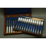 Elkington & Co. oak canteen of cutlery, with silver collars Sheffield possibly 1958, ivorine