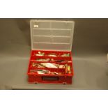 Red double sided tackle box, large lures, plugs, etc.