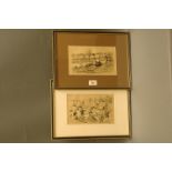 2 otter hunting scenes, "Otter Hunting on Exmoor" after R.M. Alexander, 13 cm x 20 cm, framed and