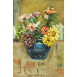 * Kurt Schwitters (German, 1887-1948), oil on board, vase of flowers study. 30 cm x 20 cm. Inscribed