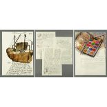 * Percy Kelly, collection of watercolour illustrated letters and partial letters,