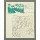 * Percy Kelly, illustrated letter, woodblock print, Tuesday 22nd December 1981,