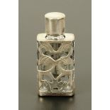 A Sterling silver overlay glass perfume bottle.  Height 52 mm.