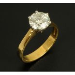 An 18 ct yellow gold solitaire diamond ring, diamond weight approximately 2.