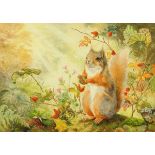 Elizabeth Walsh, watercolour, "Squirrel".  30 cm x 43 cm.