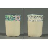 * A Peace 1919 commemorative beaker, probably Scottish, initialled "A. McB".  Height 8.5 cm.