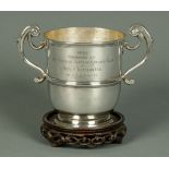 A late Victorian silver two handled presentation/trophy cup, London 1899,