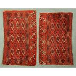 * Two Turkoman rugs, each with centre panel with repeating elephant foot type design and with