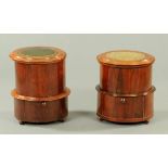 A near pair of Victorian mahogany step commodes, cylindrical,