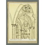 * Percy Kelly, pen and ink drawing, "Church Interior Jerusalem".  23 cm x 17 cm, signed, mounted.