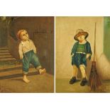 A pair of late 19th century oil paintings on canvas, urchins.  38 cm x 27 cm.