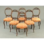 A set of six Victorian rosewood balloon back dining chairs,