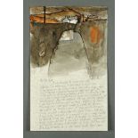 * Percy Kelly, watercolour illustrated letter, near Strumble Road, Pembrokeshire, 21st May 1975,