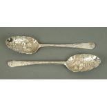 A pair of George III silver Old English pattern berry spoons, London 1766,