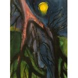 Percy Kelly (1918-1993), watercolour, "Moonlit Forest".  15.5 cm x 11.