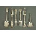 Four Victorian silver Kings pattern table forks,