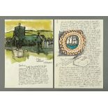 * Percy Kelly, watercolour illustrated letter, "St. Bees, Cumberland", 27th February 1977.  29.