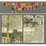 * Percy Kelly, watercolour illustrated letter, cottages, each page 23 cm x 17 cm,