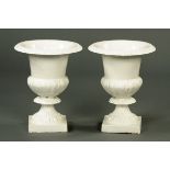 A pair of Victorian campana shaped urns, with egg and dart moulded edge.  Height 46 cm, diameter