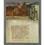 * Percy Kelly, watercolour illustrated letter, "Farm, Dearham, Cumberland 1976", 14th October 1982,