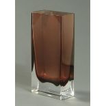 * A rectangular art glass vase, puce and clear, height 25 cm.