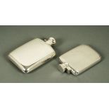 Two silver hip flasks, one plain, mark rubbed but probably Birmingham 1920, the other engine turned,