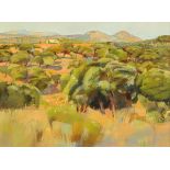 * Sarah Bryant, "View from The Studio at El Cachete".  29 cm x 40 cm, signed with initials.